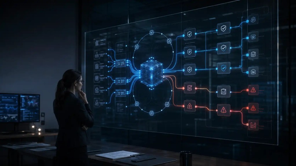 rappresenta il disallineamento AI Schema astratto di un modello AI con percorsi di addestramento, controlli di sicurezza agentica e una deviazione che